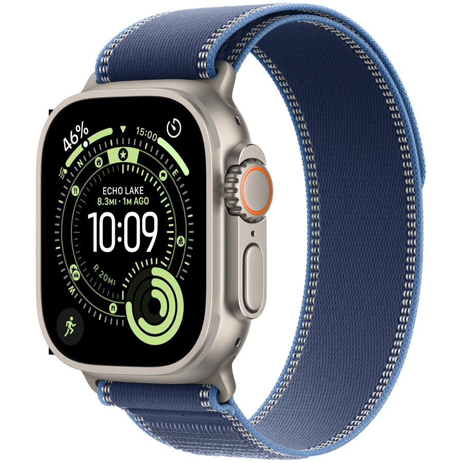 Apple Watch Ultra 3 Cellular 49mm Natural Titanium Case with Blue/Bright Blue Trail Loop - M/L