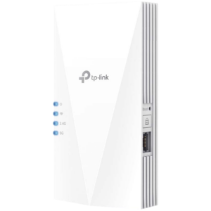 TP Link AX1800 Wi-Fi 6 Range Extender, 2.4GHz and 5GHz, 1 Gigabit Ethernet Port, 574 Mbps at 2.4GHz, 1201 Mbps at 5GHz, WPS Button, Reset Button, 2 Internal Antennas
