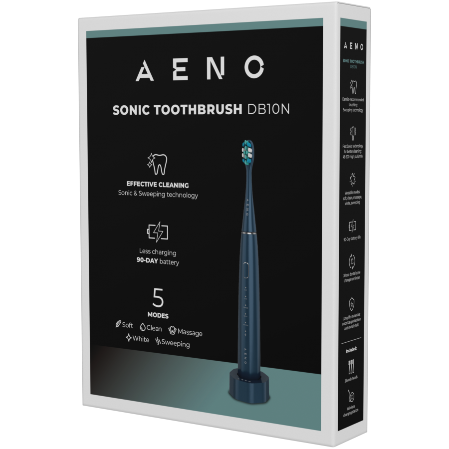 Wireless Tooth Brush, Navy Blue, 3 Brush Heads, 1400mAh, Function: Soft, Clean, Massage, White, Sweep - Image 8