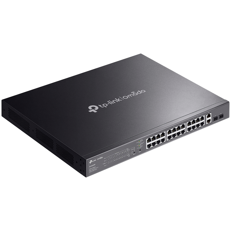 TP-Link ES228GMP Omada 28-Port Gigabit Easy Managed Switch with 24-Port PoE+, 24x Gigabit PoE+ Ports, 2x Gigabit Non-PoE Ports, 2x Gigabit SFP Ports, 384W PoE Power, 1U 19-inch Rack-mountable Steel Case, Omada App.Fast PoE,Perpetual PoE,Flow Control - Image 2
