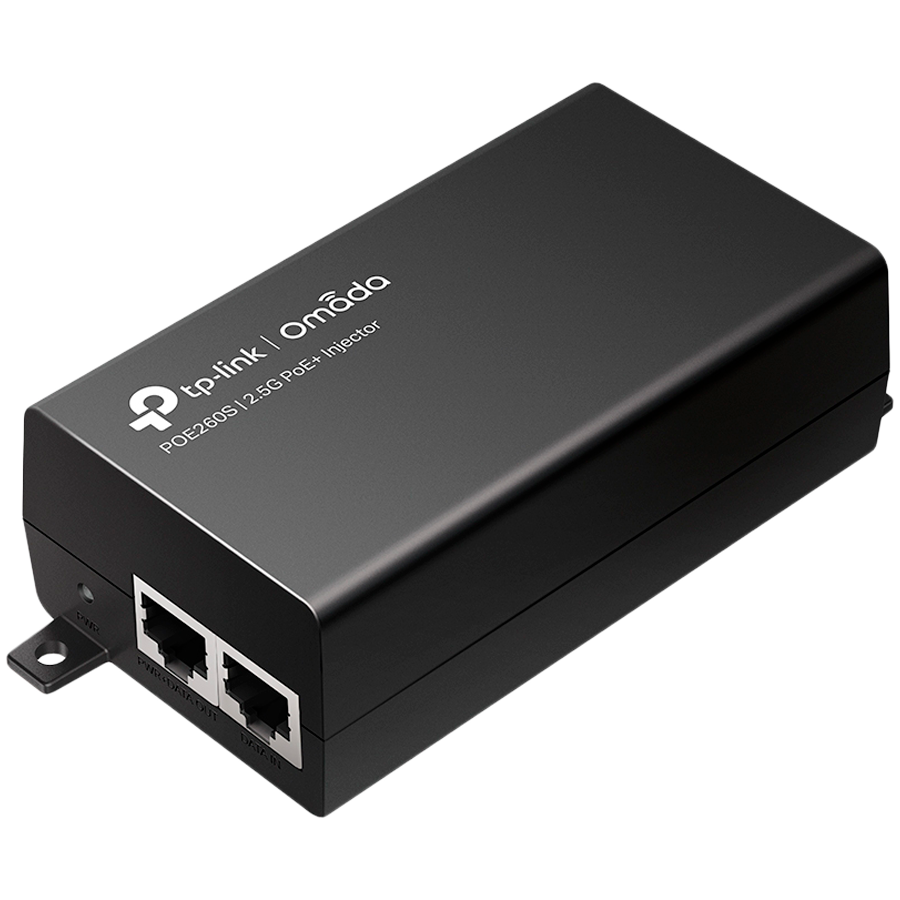 TP-Link PO260s 2.5G PoE+ Injector Adapter, 1x 2.5G PoE Port, 1x 2.5G Non-PoE Port, 802.3at/af Compliant, Data and Power Carried over The Same Cable Up to 100 Meters, Plastic Case, Pocket Size