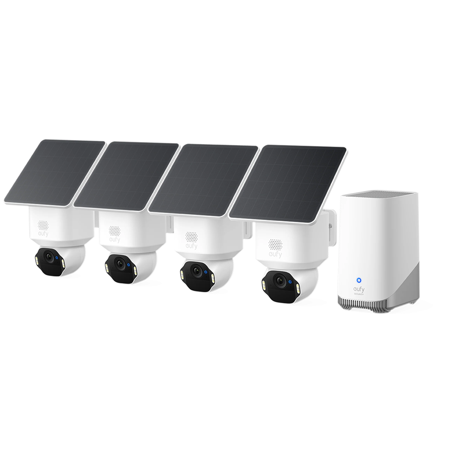 Anker, eufy SoloCam E42 4xCam+1xHomeBase3+4xSolarPanel White, Ultra HD 4K, AI Motion Detection and Smart Tracking, 360 Viewing, IP 65, No Monthly Fee