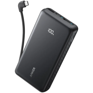 Anker Zolo Power Bank (20K, 22.5W, Built-In USB-C Cable) Black 1x USB-A, 2x USB-C