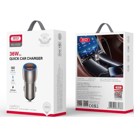 XO CC52 Car charger + Lightning Cable 36W Gray - Image 2