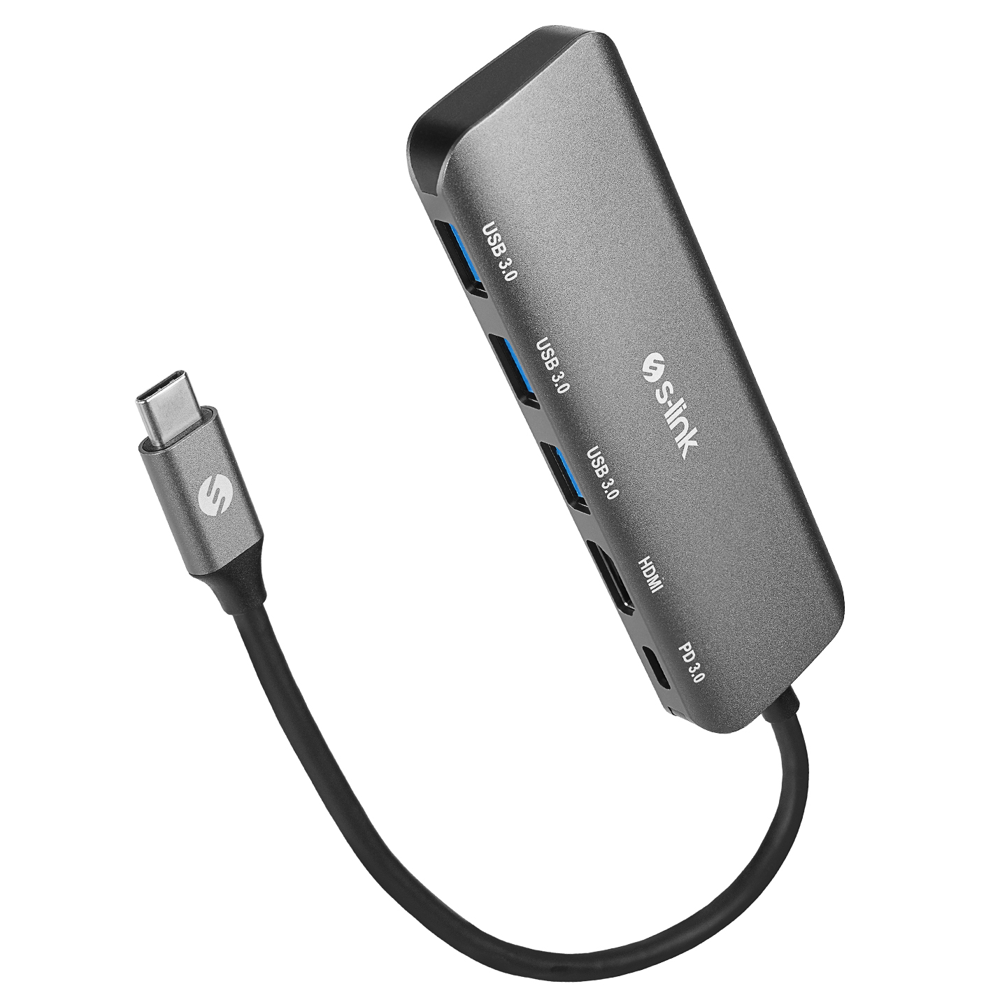 Docking station S-link SWV-USBC030 USB adapter Type-C HDMI 4K 30Hz Gray Metal Type-C to 3*USB3.0 6 in 1 1xPD Charger, 1xUSB-C Adapter, 39876