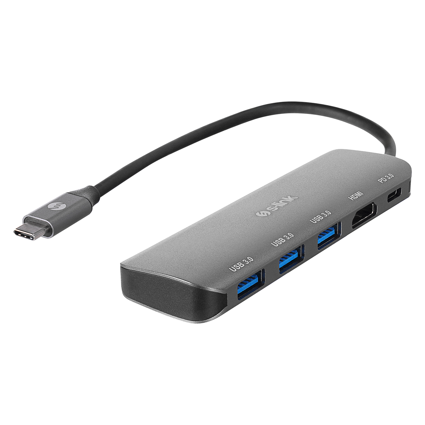 Docking station S-link SWV-USBC030 USB adapter Type-C HDMI 4K 30Hz Gray Metal Type-C to 3*USB3.0 6 in 1 1xPD Charger, 1xUSB-C Adapter, 39876 - Image 2