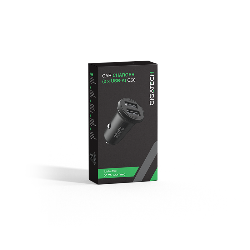 GIGATECH Univerzalni autopunjač za smartphone Gigatech G60, 2xUSB izlaz, crni - Image 3