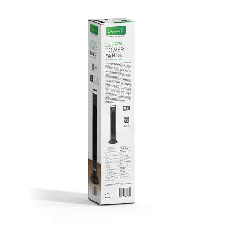 GREEN TECH Ventilator stupni Green Tech 50W, 31“, timer, crna boja - TST08-A1-BK - Image 4