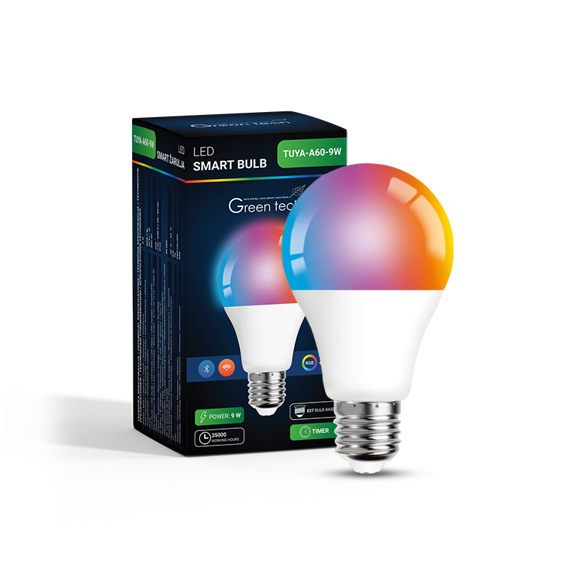 GREEN TECH SMART žarulja Green Tech TUYA bluetooth+wifi, 9W, RGB+W, IP20 - TUYA-A60-9W