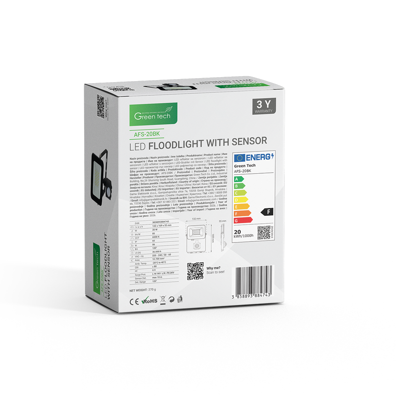 GREEN TECH LED reflektor sa senzorom Green Tech 1700 lm, 20W, 6500K, IP65, crni - AFS-20BK - Image 5