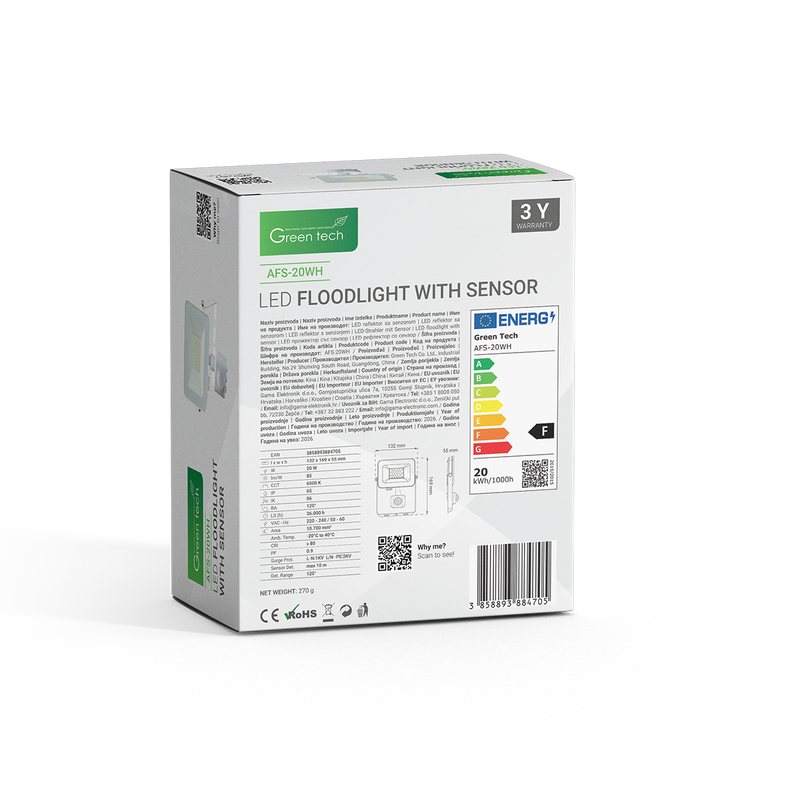 GREEN TECH LED reflektor sa senzorom Green Tech 1700 lm, 20W, 6500K, IP65, bijeli - AFS-20WH - Image 5