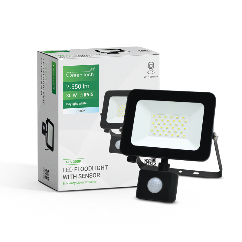 GREEN TECH LED reflektor sa senzorom Green Tech 2550 lm, 30W, 6500K, IP65, crni - AFS-30BK
