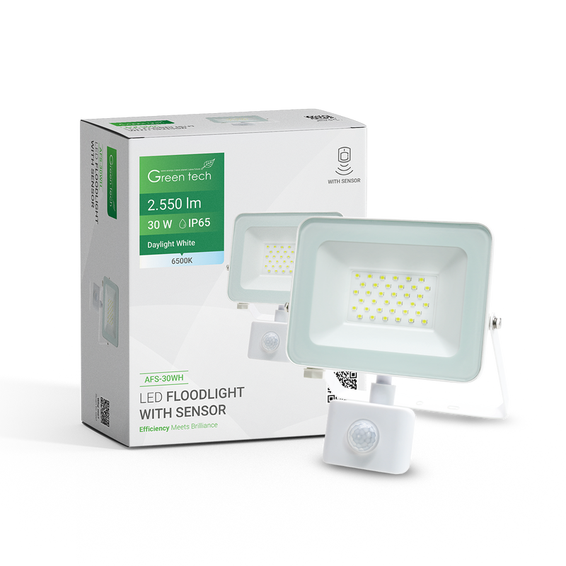 GREEN TECH LED reflektor sa senzorom Green Tech 2550 lm, 30W, 6500K, IP65, bijeli - AFS-30WH