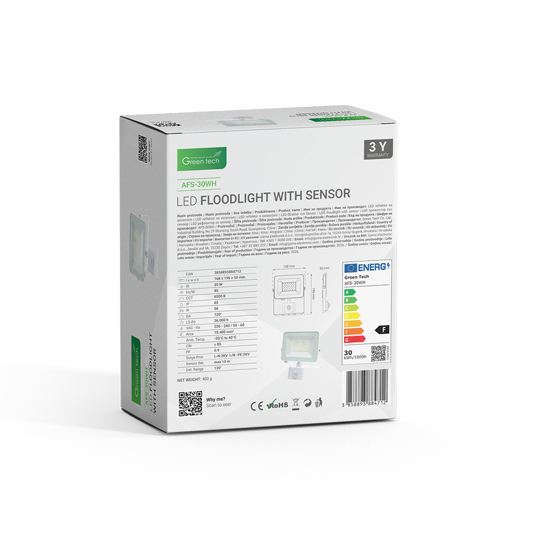 GREEN TECH LED reflektor sa senzorom Green Tech 2550 lm, 30W, 6500K, IP65, bijeli - AFS-30WH - Image 6