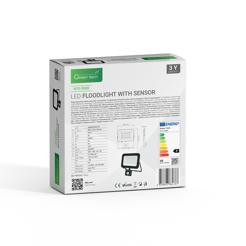 GREEN TECH LED reflektor sa senzorom Green Tech 4250 lm, 50W, 6500K, IP65, crni - AFS-50BK - Image 5
