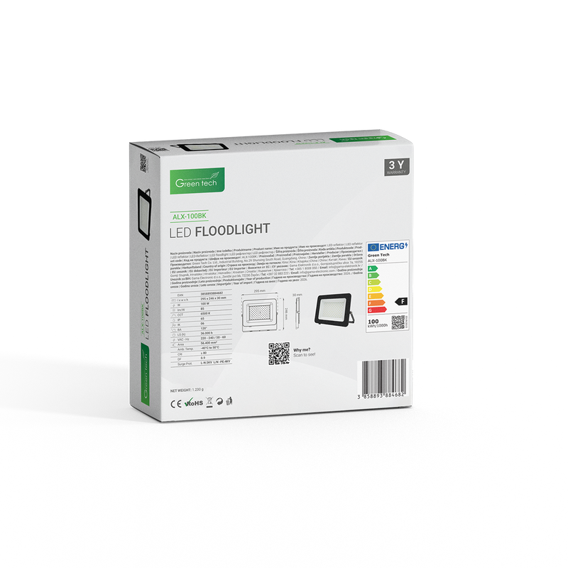 GREEN TECH LED reflektor Green Tech 8500 lm, 100W, 6500K, IP65, crni - ALX-100BK - Image 4
