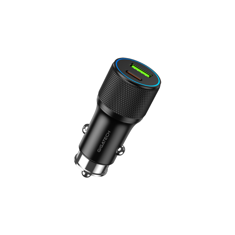 Gigatech CXC480 crni univerzalni brzi autopunjac od 48W sa USB-C i USB-A izlazima