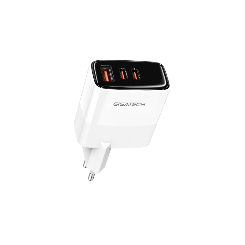 Gigatech GXC650 crni univerzalni GaN punjac od 65W sa dva USB-C i jednim USB-A portom