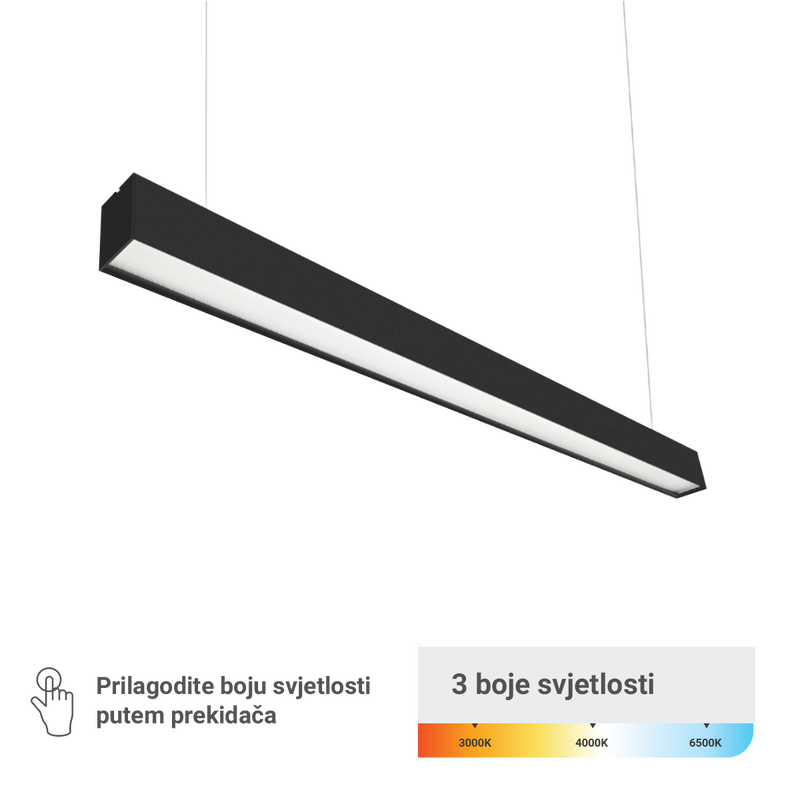Osvijetlite prostor uz modernu LED linearnu svjetiljku Green Tech 40W. Dužina 120cm, 3CCT izbor boje i elegantno crno kućište na technoshoplm.