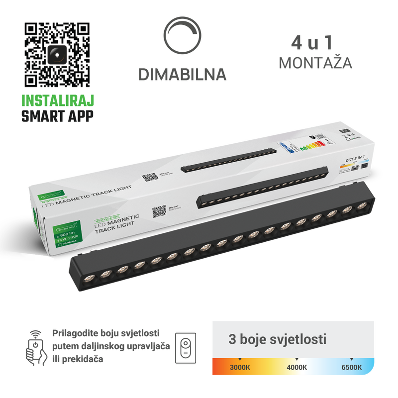 GREEN TECH LED magnetna svjetiljka Green Tech "MYSTYLE" 18W, 3CCT, Dim./ Smart Lamp APP - MYSTYLE-2-18W
