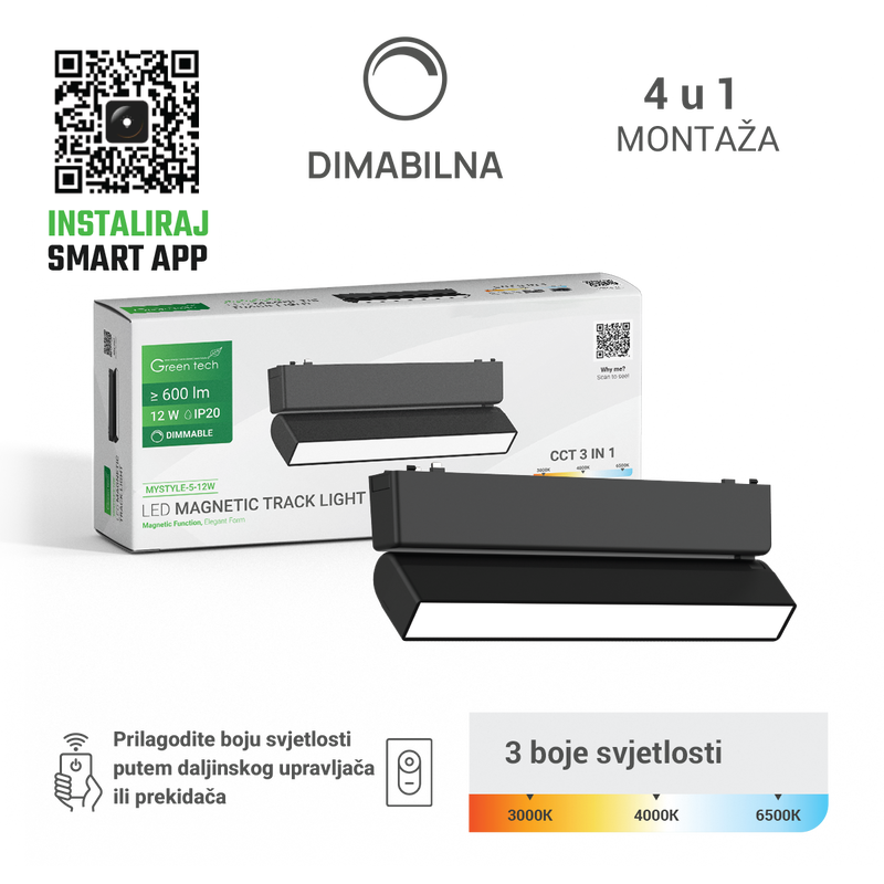GREEN TECH LED magnetna svjetiljka Green Tech "MYSTYLE" 12W, 3CCT, Dim./ Smart Lamp APP - MYSTYLE-5-12W
