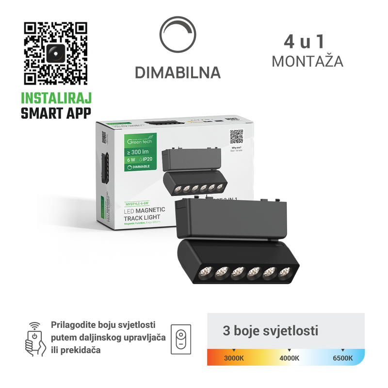 GREEN TECH LED magnetna svjetiljka Green Tech "MYSTYLE" 6W, 3CCT, Dim./ Smart Lamp APP - MYSTYLE-6-6W