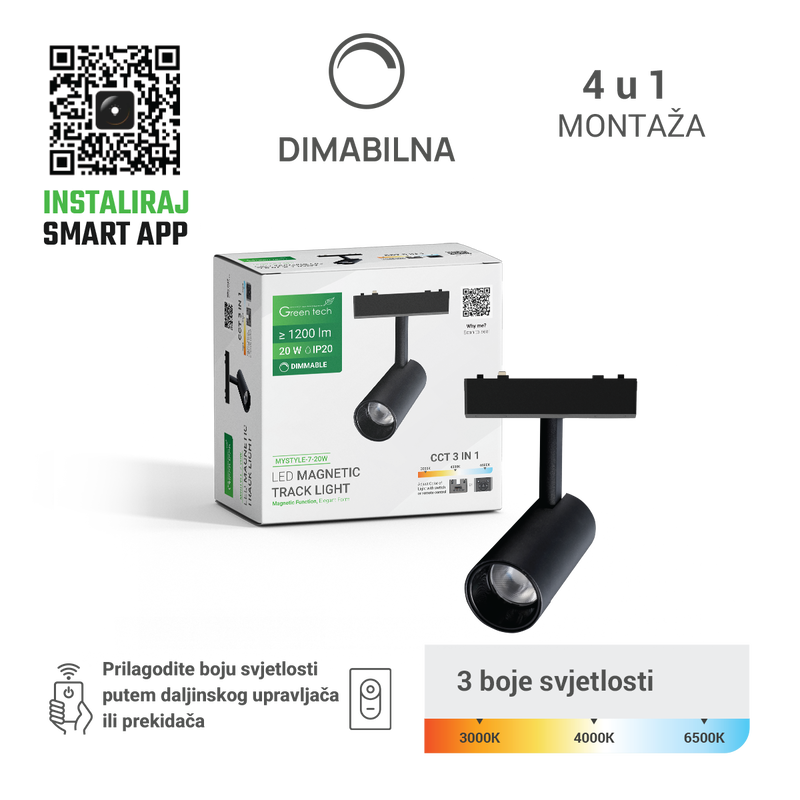GREEN TECH LED magnetna svjetiljka Green Tech "MYSTYLE" 20W, 3CCT, Dim./ Smart Lamp APP - MYSTYLE-7-20W