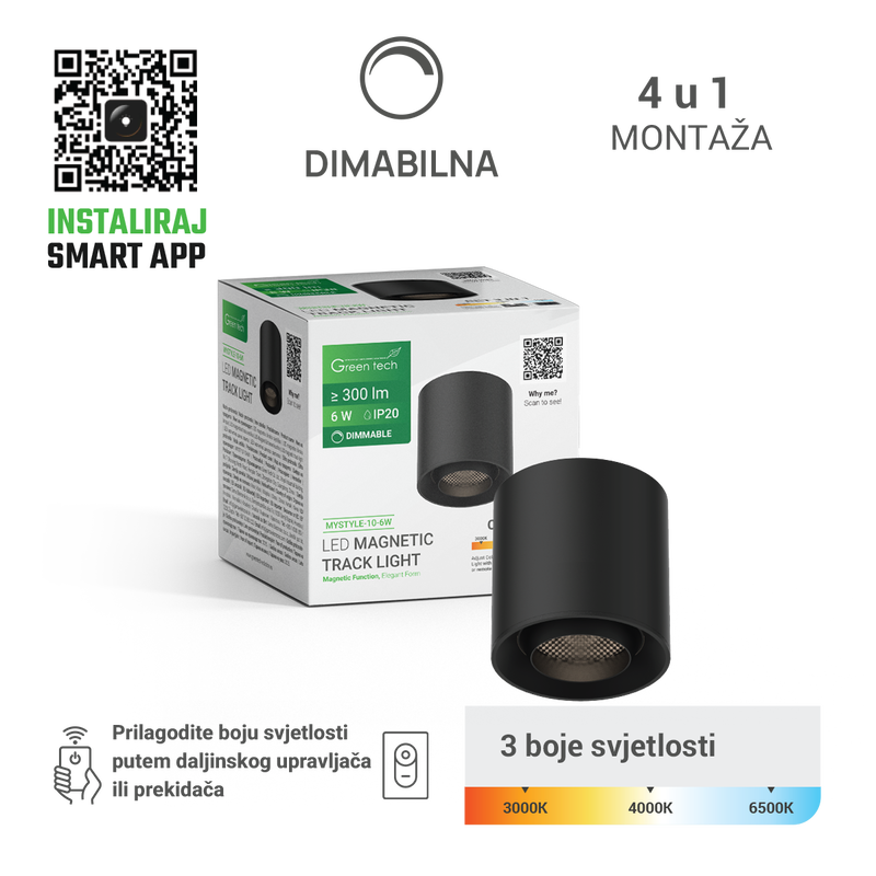 GREEN TECH LED magnetna svjetiljka Green Tech "MYSTYLE" 6W, 3CCT, Dim./ Smart Lamp APP - MYSTYLE-10-6W