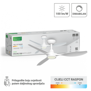 GREEN TECH Stropni ventilator sa svjetiljkom Green Tech, 52", 15W, 3CCT, Bijeli - FNX-52WH
