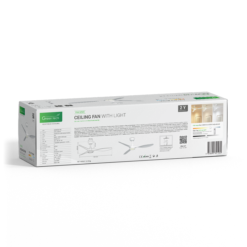 GREEN TECH Stropni ventilator sa svjetiljkom Green Tech, 52", 15W, 3CCT, Bijeli - FNX-52WH - Image 6