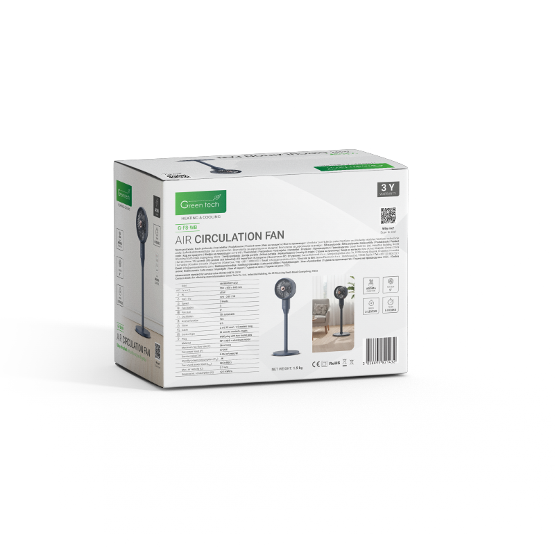 GREEN TECH Ventilator s postoljem Green Tech, 45W, 9", tamno plavi, timer - G-F8-WB - Image 3