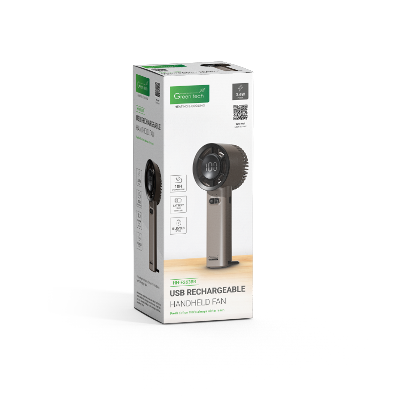 GREEN TECH Prijenosni ventilator Green Tech, 3.6W, smeđi, sa USB punjenjem - HH-F263BR - Image 4