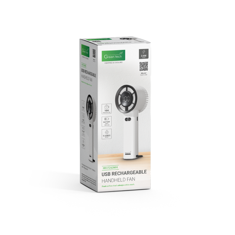 GREEN TECH Prijenosni ventilator Green Tech, 3.6W, bijeli, sa USB punjenjem - HH-F263WH - Image 4