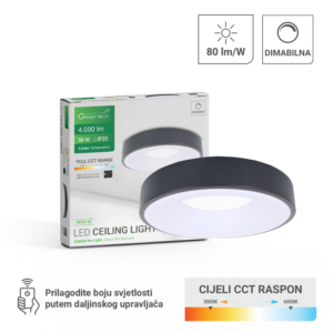 GREEN TECH Smart plafonjera Green Tech metalna 50W, 3CCT s daljinskim up., fi 40cm - NOIR-M