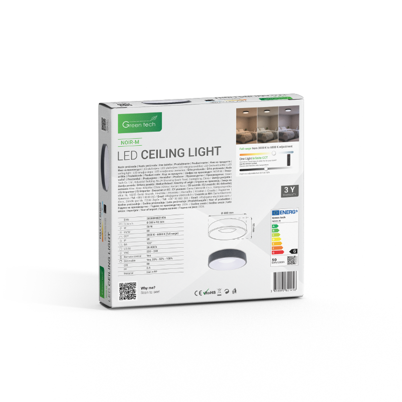 GREEN TECH Smart plafonjera Green Tech metalna 50W, 3CCT s daljinskim up., fi 40cm - NOIR-M - Image 3