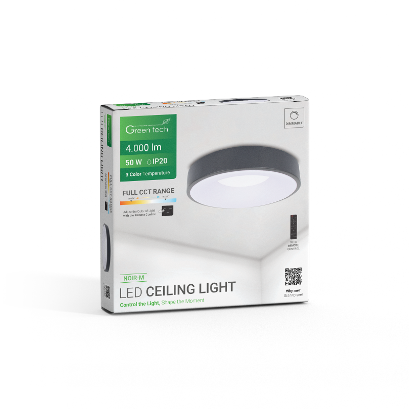 GREEN TECH Smart plafonjera Green Tech metalna 50W, 3CCT s daljinskim up., fi 40cm - NOIR-M - Image 5