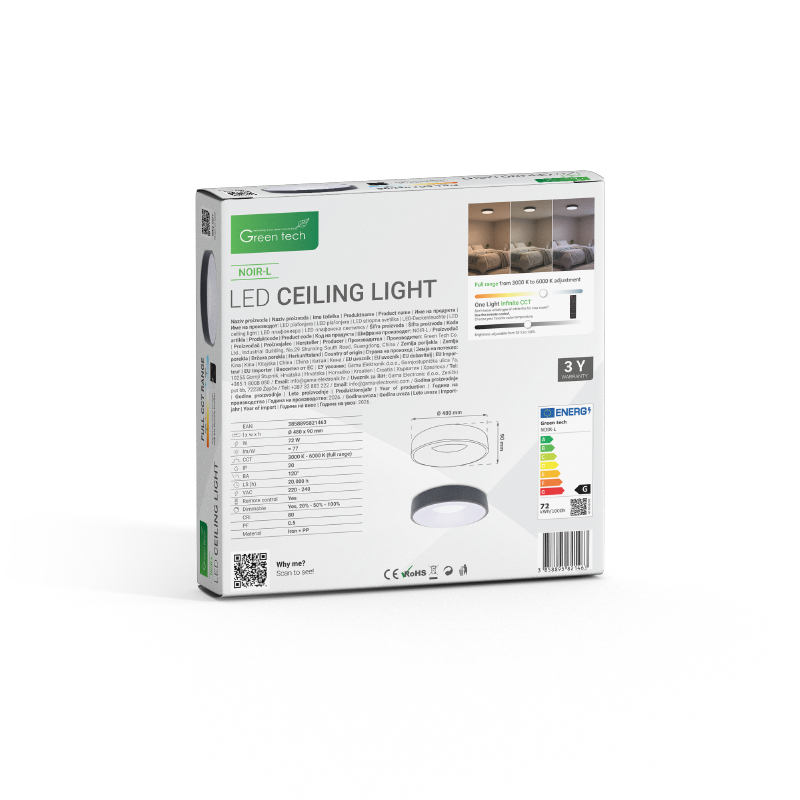 GREEN TECH Smart plafonjera Green Tech metalna 72W, 3CCT s daljinskim up., fi 50cm - NOIR-L - Image 3