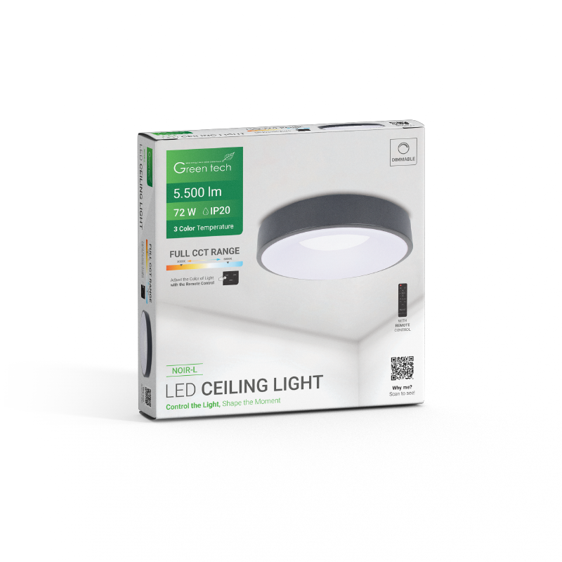GREEN TECH Smart plafonjera Green Tech metalna 72W, 3CCT s daljinskim up., fi 50cm - NOIR-L - Image 5