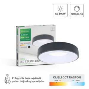 GREEN TECH Smart plafonjera Green Tech metalna 96W, 3CCT s daljinskim up., fi 60cm - NOIR-XL
