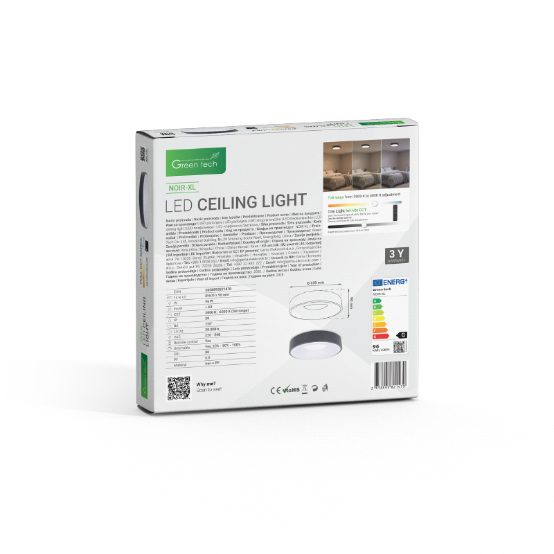 GREEN TECH Smart plafonjera Green Tech metalna 96W, 3CCT s daljinskim up., fi 60cm - NOIR-XL - Image 3