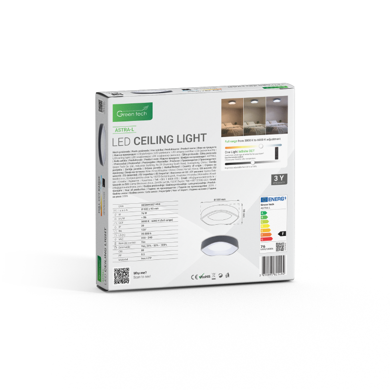 GREEN TECH Smart plafonjera Green Tech metalna 76W, 3CCT s daljinskim up., fi 52cm - ASTRA-L - Image 3