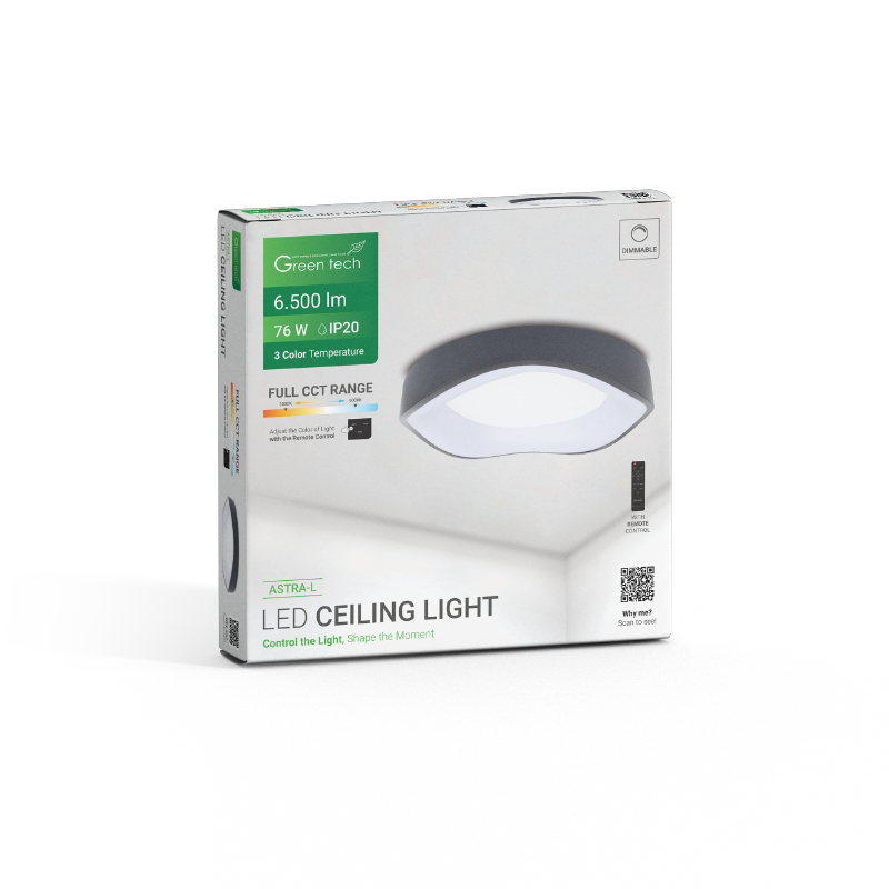 GREEN TECH Smart plafonjera Green Tech metalna 76W, 3CCT s daljinskim up., fi 52cm - ASTRA-L - Image 5