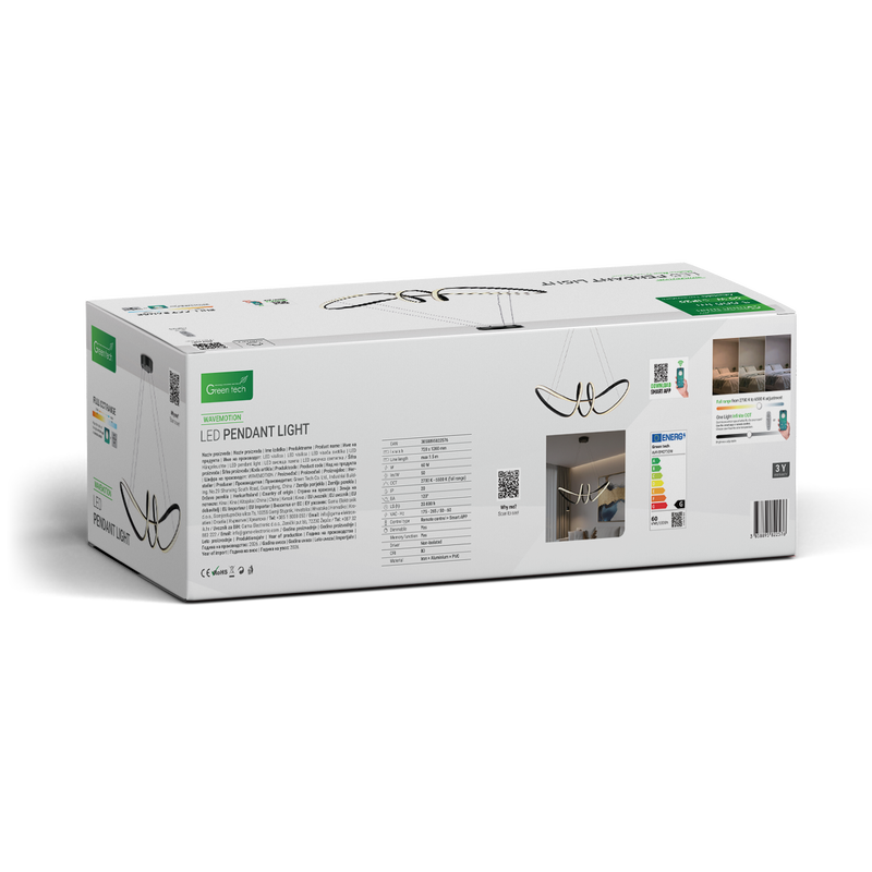 GREEN TECH Smart dekorativna visilica Green Tech 60W, 3CCT, dim, APP + daljinski upravljač - WAVEMOTION - Image 5