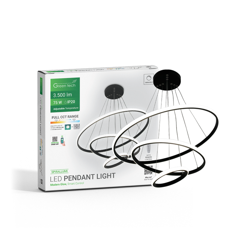 GREEN TECH Smart dekorativna visilica Green Tech 75W, 3CCT, dim, APP + daljinski upravljač - SPIRALLUMI - Image 2