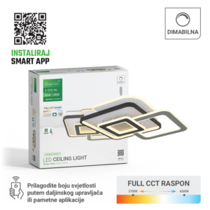 GREEN TECH Smart stropna dekorativna svjetiljka Green Tech 94W, 3CCT, dim, APP + daljinski - LUMINAFRAME-S