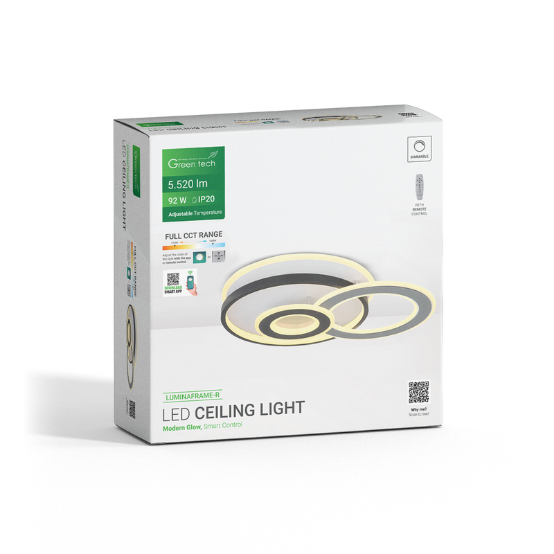 GREEN TECH Smart stropna dekorativna svjetiljka Green Tech 92W, 3CCT, dim, APP + daljinski - LUMINAFRAME-R - Image 4