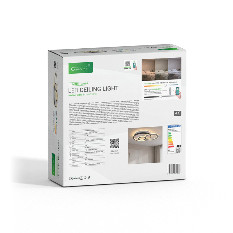 GREEN TECH Smart stropna dekorativna svjetiljka Green Tech 92W, 3CCT, dim, APP + daljinski - LUMINAFRAME-R - Image 5