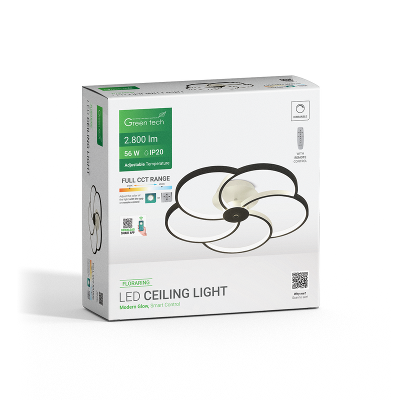 GREEN TECH Smart stropna dekorativna svjetiljka Green Tech 56W, 3CCT, dim, APP + daljinski - FLORARING - Image 4