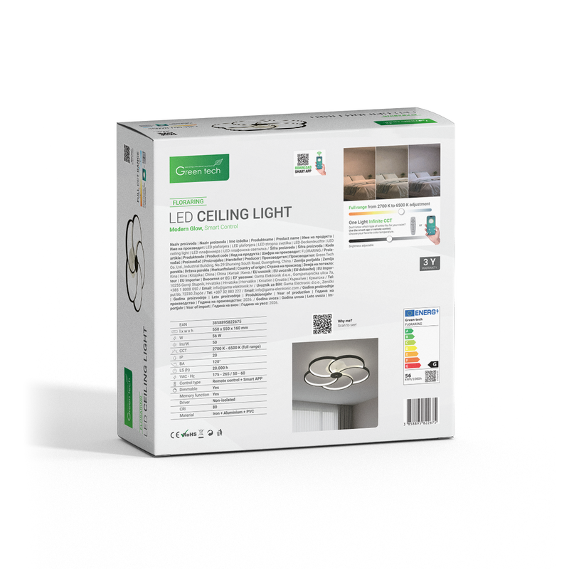 GREEN TECH Smart stropna dekorativna svjetiljka Green Tech 56W, 3CCT, dim, APP + daljinski - FLORARING - Image 5