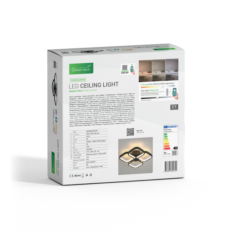 Green Tech Smart Stropna Svjetiljka 34W FOURGLOW-M - Image 5
